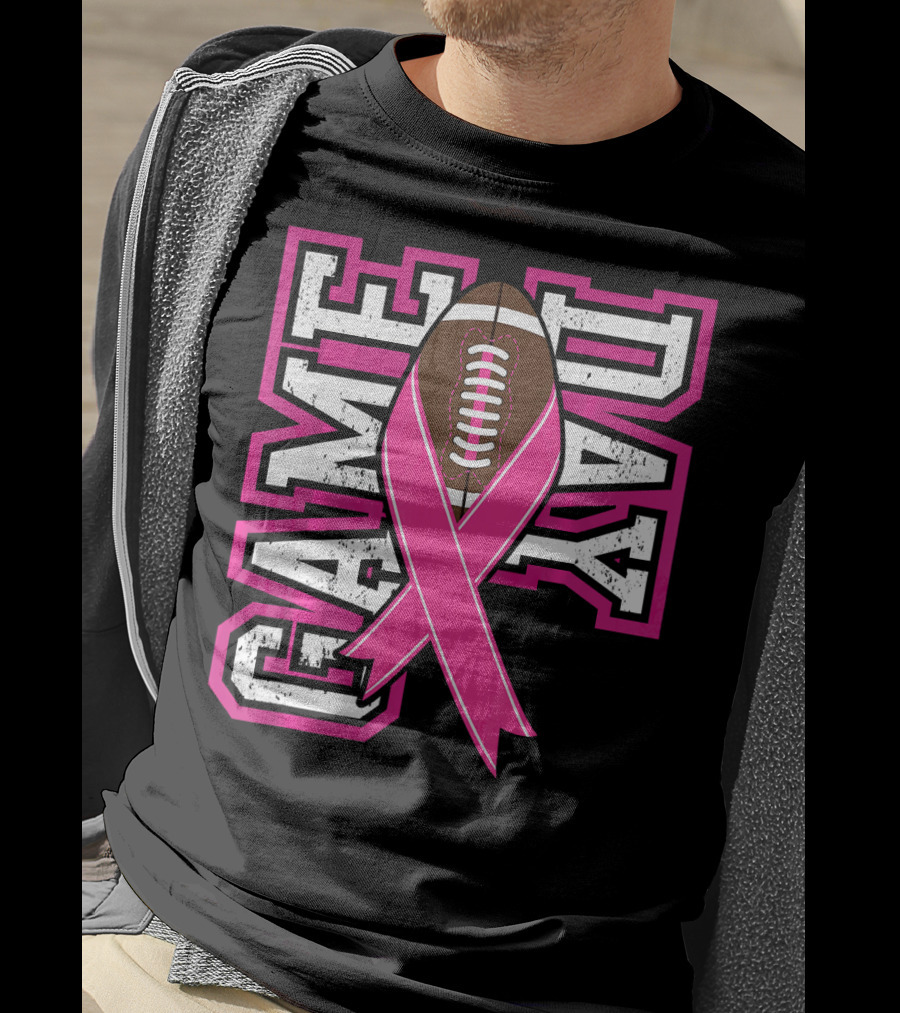 Game Day Breast Cancer Awareness Pink Ribbon Football T-Shirt