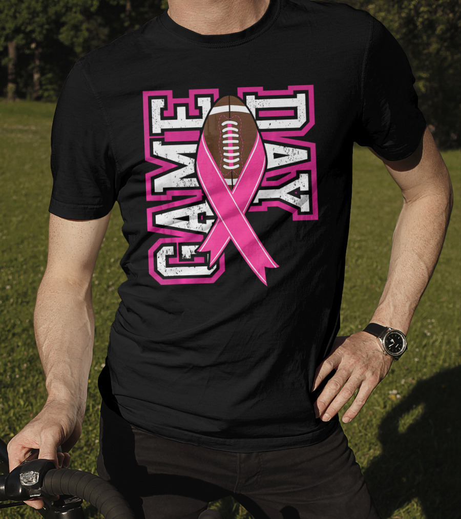 Game Day Breast Cancer Awareness Pink Ribbon Football T-Shirt