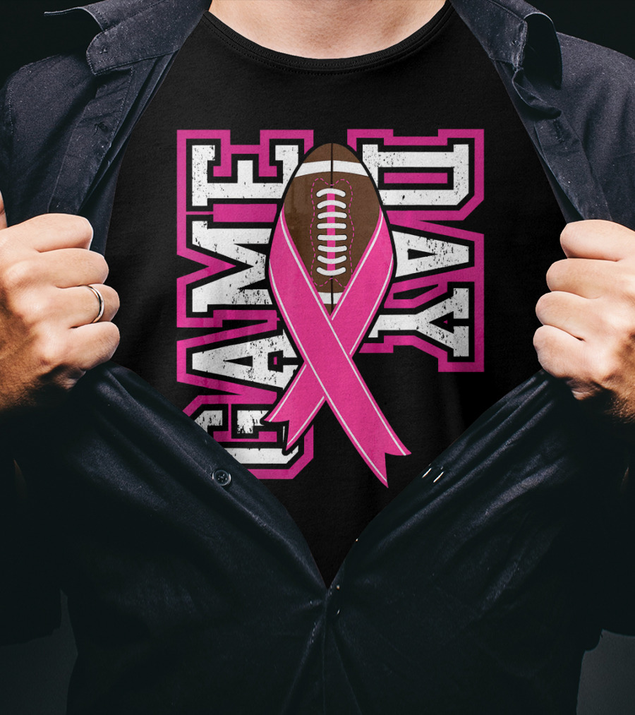 Game Day Breast Cancer Awareness Pink Ribbon Football T-Shirt
