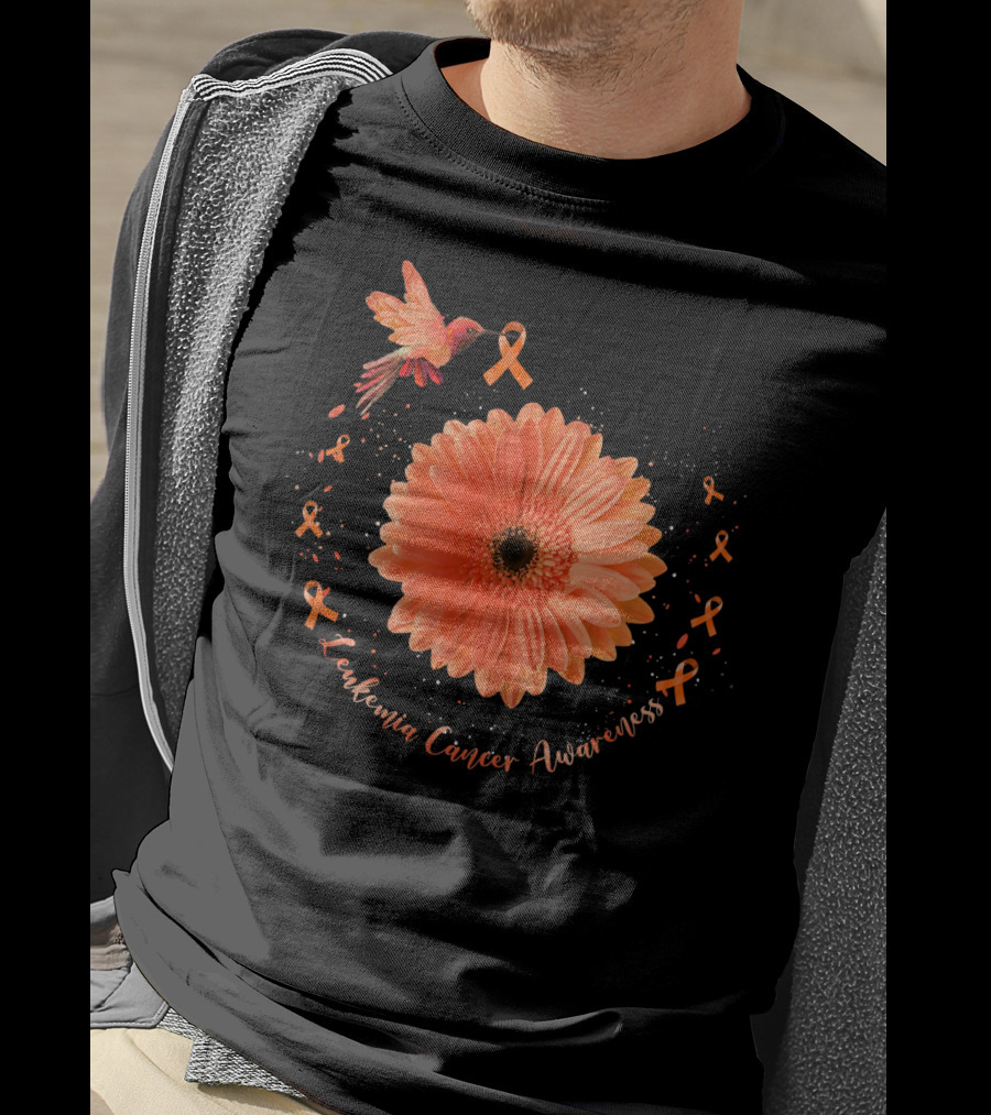 Leukemia Cancer Awareness Hummingbird Orange Sunflower T-Shirt