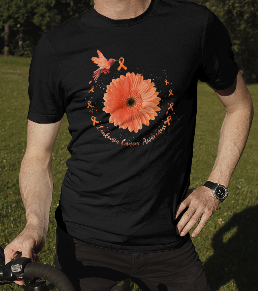 Leukemia Cancer Awareness Hummingbird Orange Sunflower T-Shirt