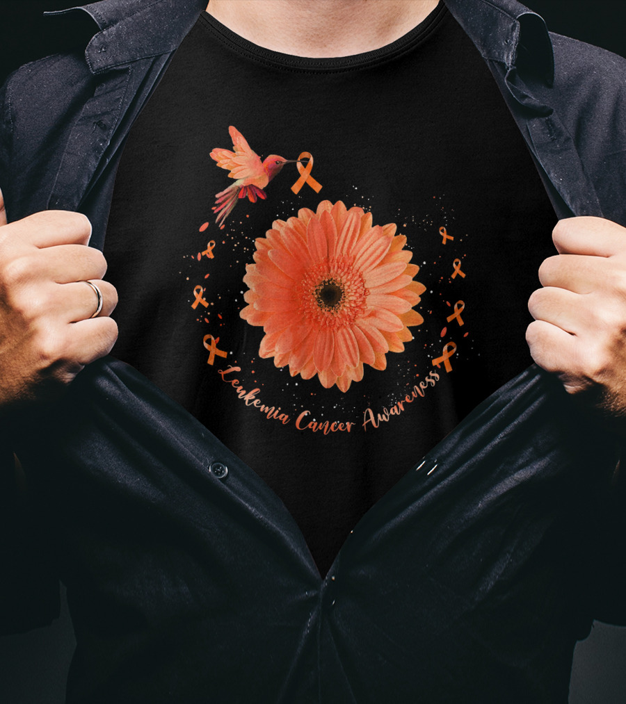 Leukemia Cancer Awareness Hummingbird Orange Sunflower T-Shirt