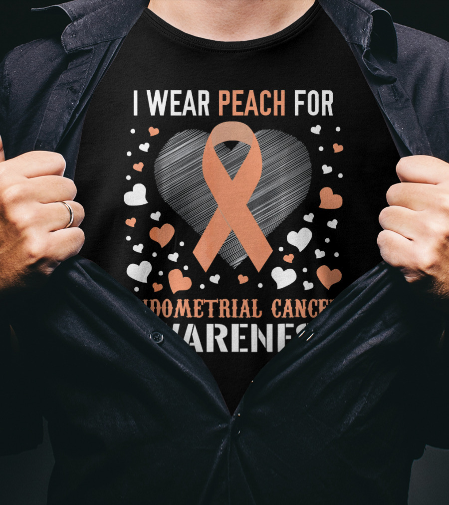 I Wear Peach For Endometrial Cancer Awareness Ribbon Heart T-Shirt