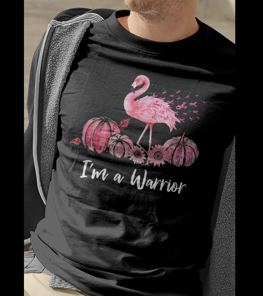 I'm A Warrior Flamingo With Pink Ribbon Pumpkins T-Shirt