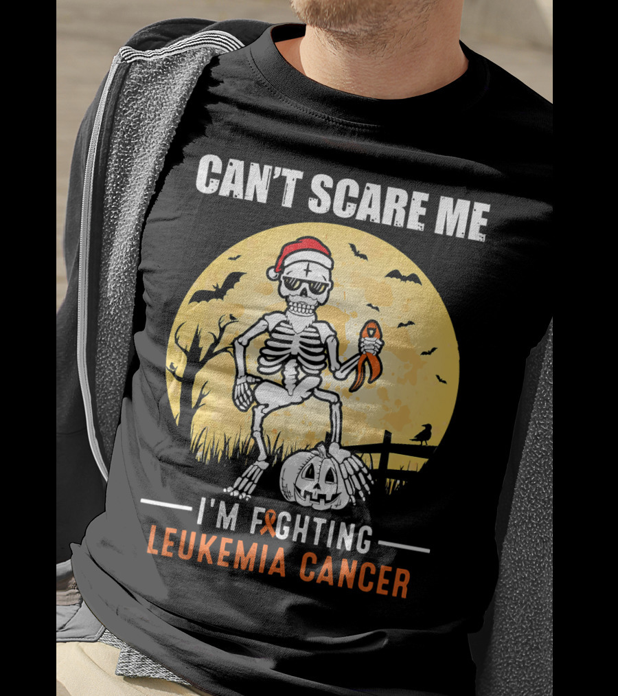 Can't Scare Me I'm Fighting Leukemia Cancer Halloween Skeleton T-Shirt