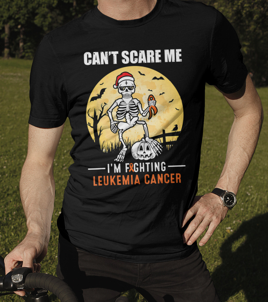 Can't Scare Me I'm Fighting Leukemia Cancer Halloween Skeleton T-Shirt