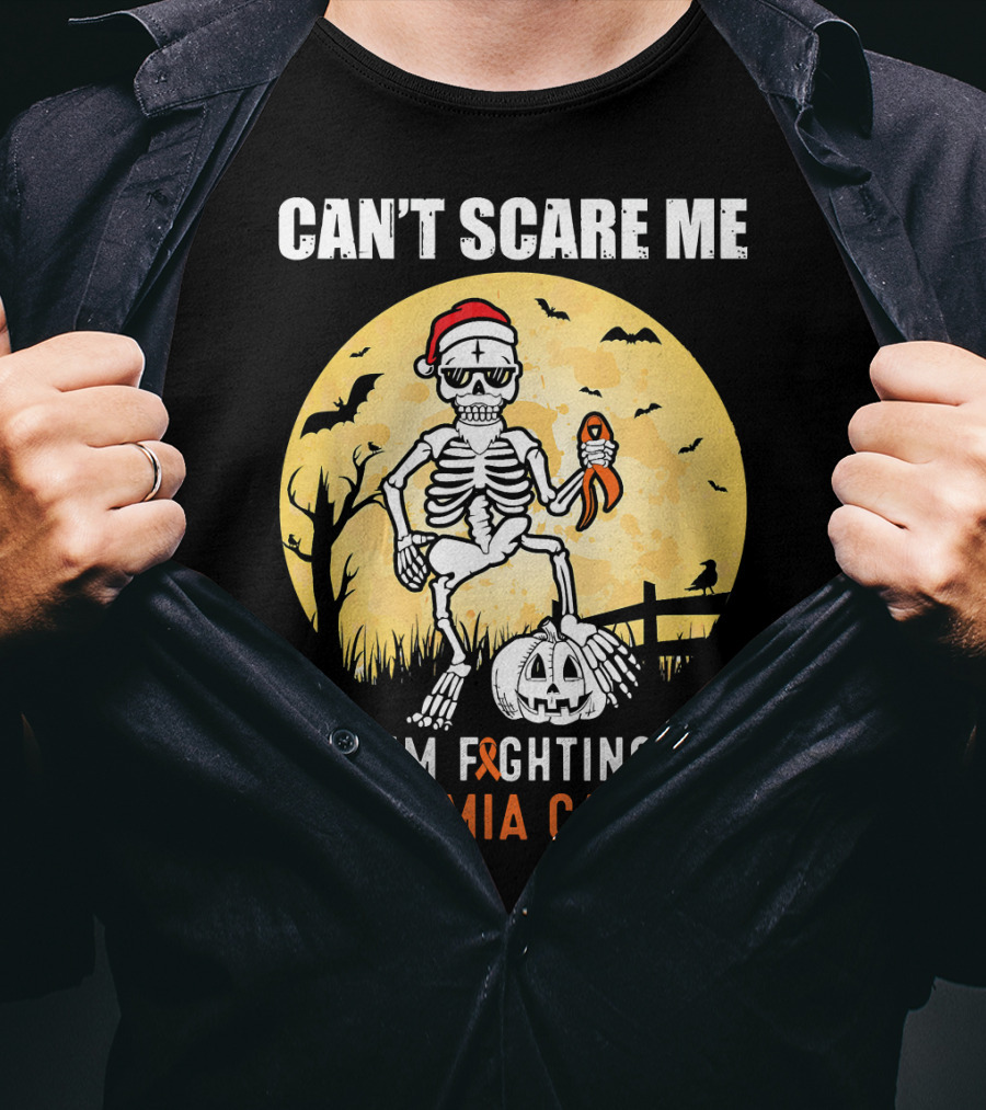 Can't Scare Me I'm Fighting Leukemia Cancer Halloween Skeleton T-Shirt