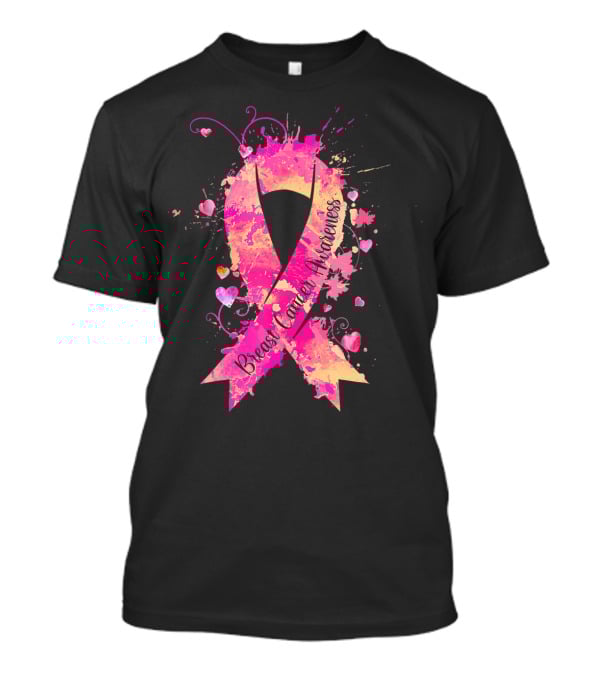 Breast Cancer Awareness Pink Ribbon Hearts And Splash T-Shirt