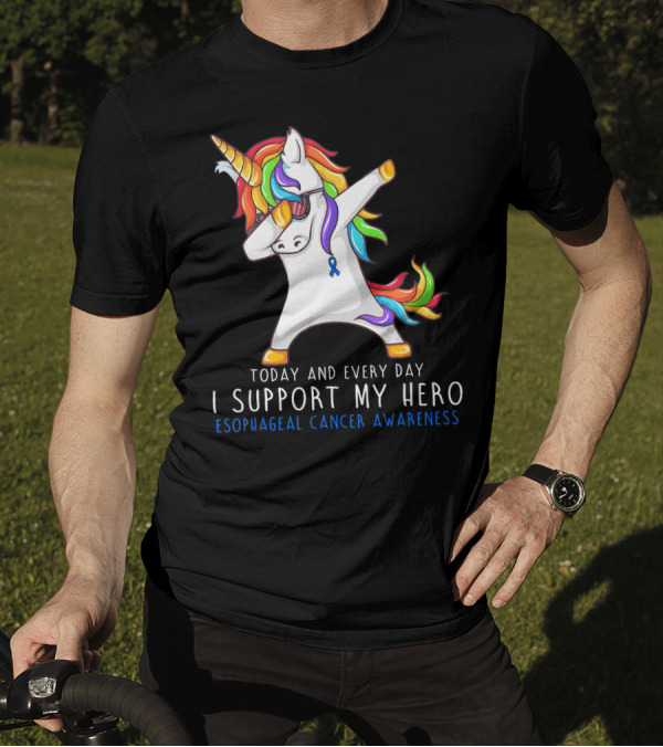 Today And Every Day I Support My Hero Esophageal Cancer Awareness Rainbow Unicorn T-Shirt