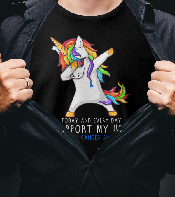 Today And Every Day I Support My Hero Esophageal Cancer Awareness Rainbow Unicorn T-Shirt