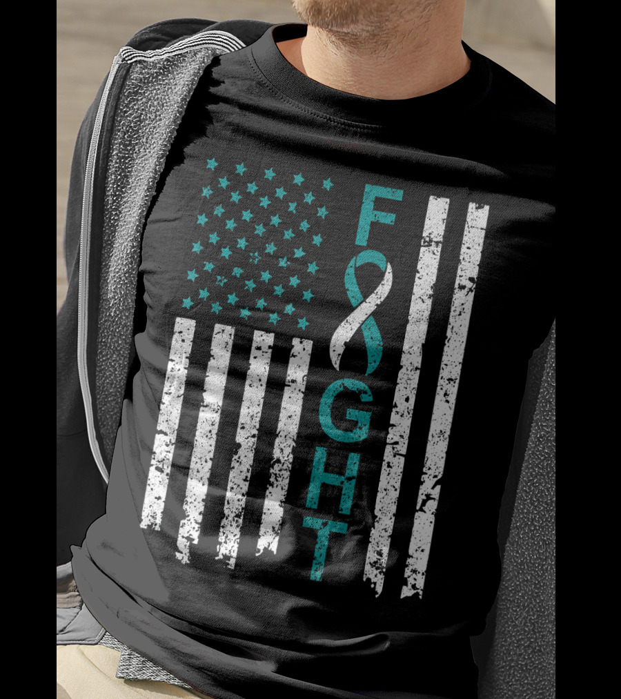 Fight Cervical Cancer Awareness American Flag T-Shirt