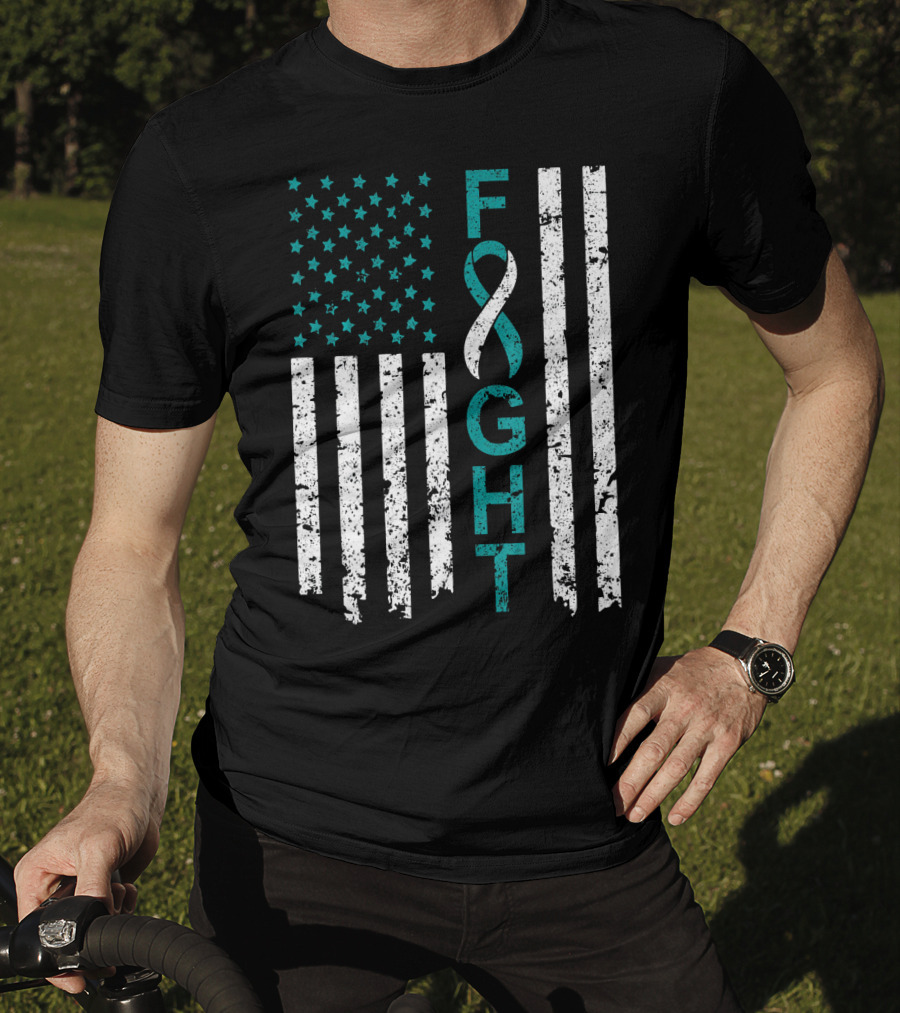 Fight Cervical Cancer Awareness American Flag T-Shirt