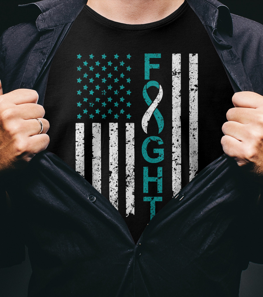 Fight Cervical Cancer Awareness American Flag T-Shirt