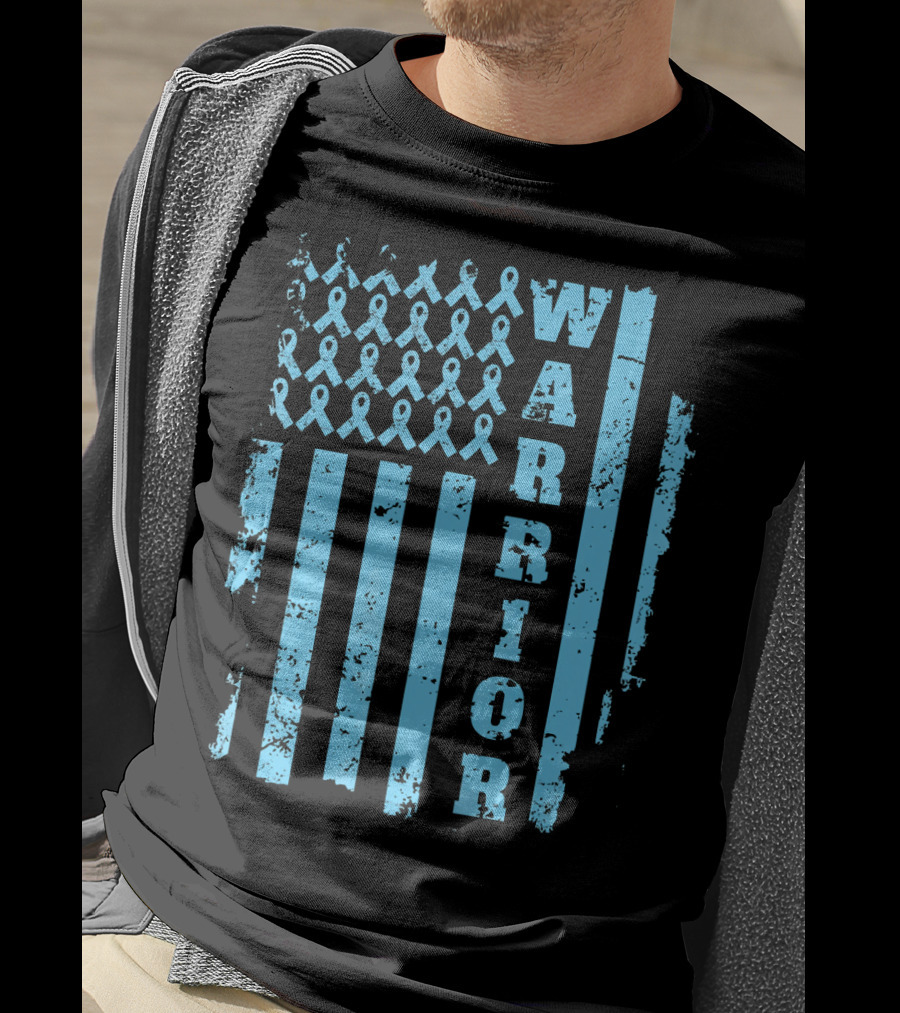 Warrior Prostate Cancer Awareness Blue Ribbon Flag T-Shirt