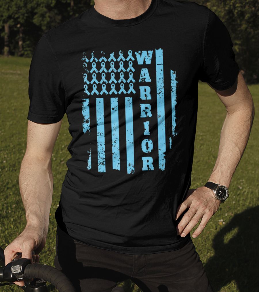 Warrior Prostate Cancer Awareness Blue Ribbon Flag T-Shirt