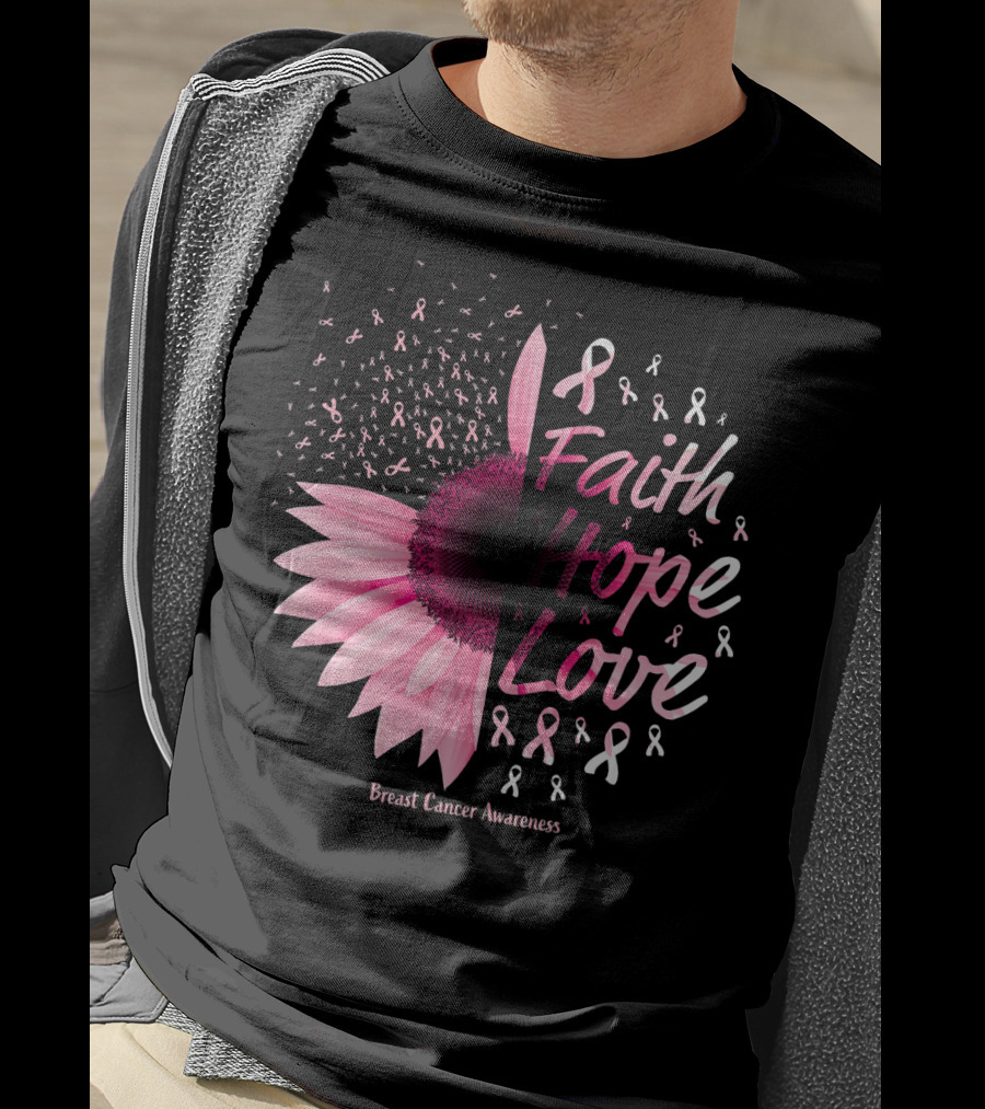 Faith Hope Love Breast Cancer Awareness Christian T-Shirt