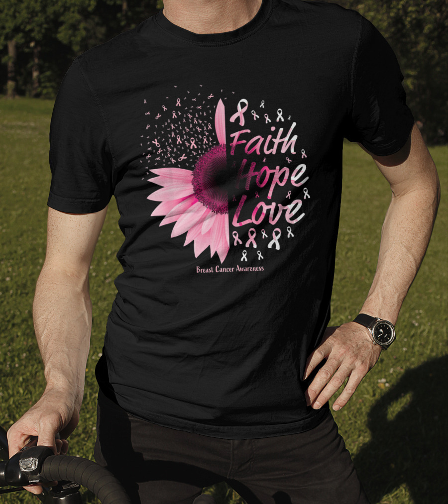 Faith Hope Love Breast Cancer Awareness Christian T-Shirt