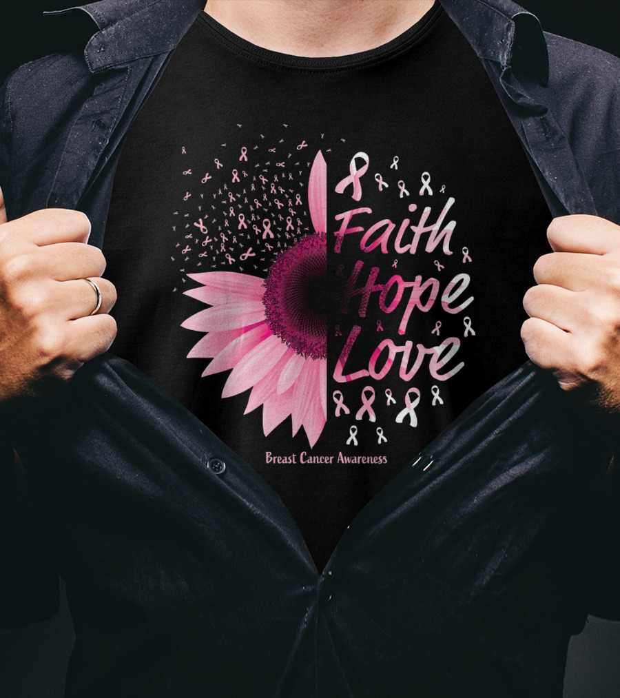 Faith Hope Love Breast Cancer Awareness Christian T-Shirt
