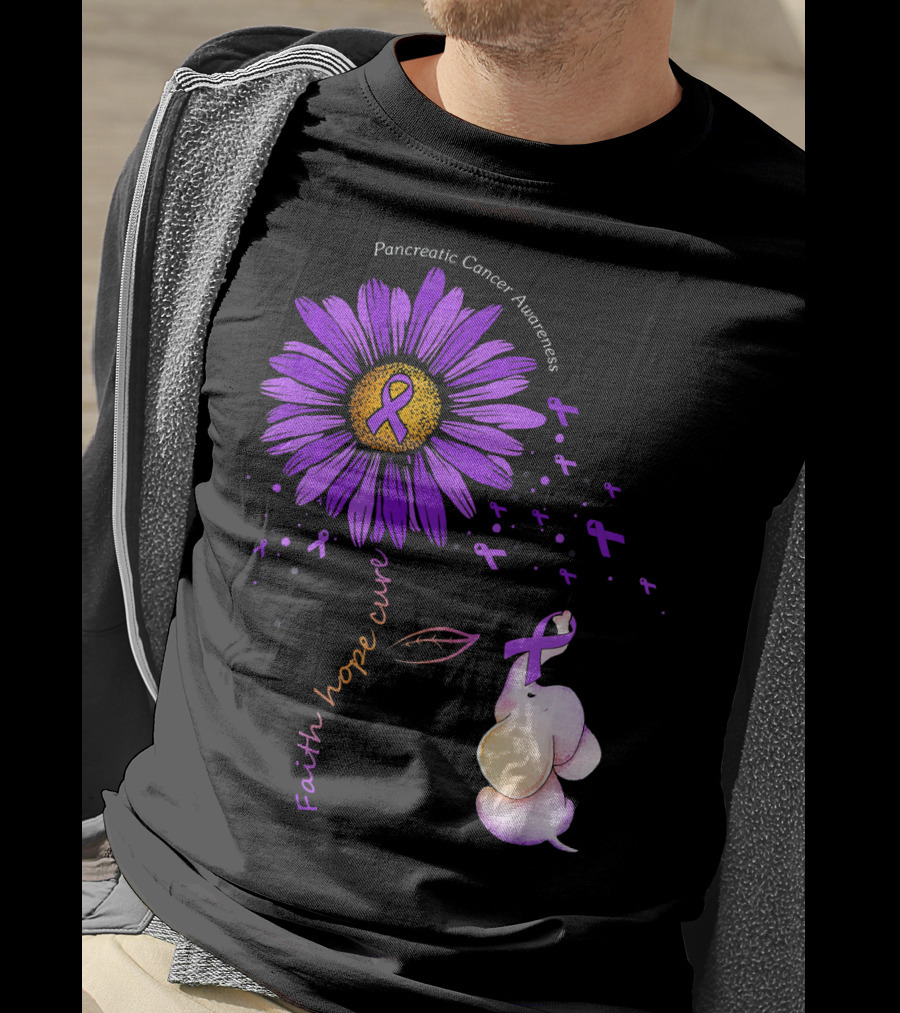 Faith Hope Cure Purple Daisy Flower Pancreatic Cancer Awareness T-Shirt