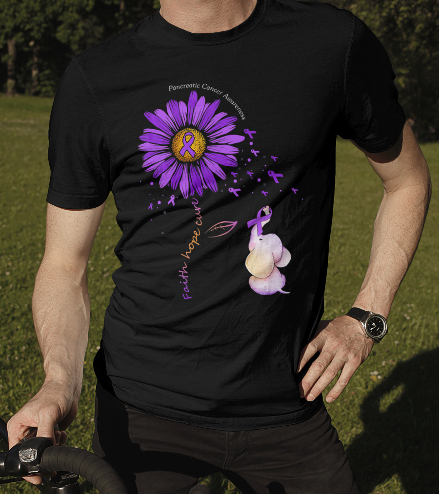 Faith Hope Cure Purple Daisy Flower Pancreatic Cancer Awareness T-Shirt