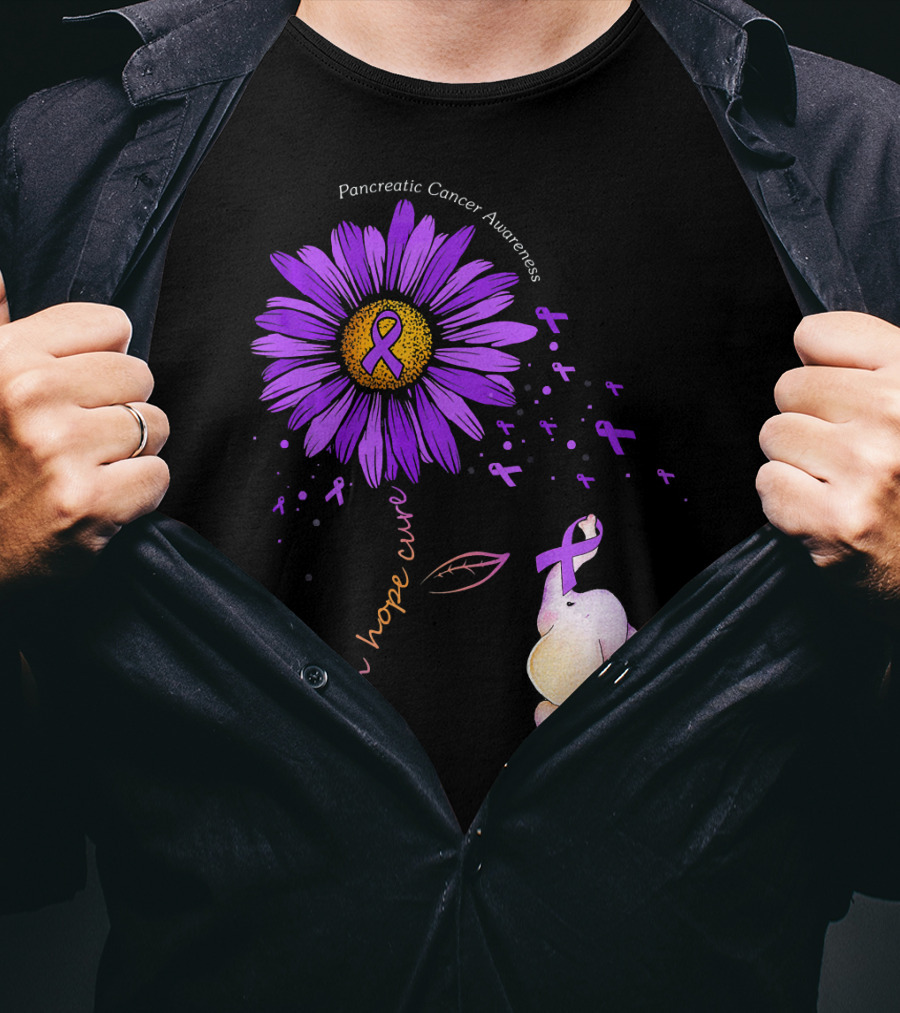 Faith Hope Cure Purple Daisy Flower Pancreatic Cancer Awareness T-Shirt