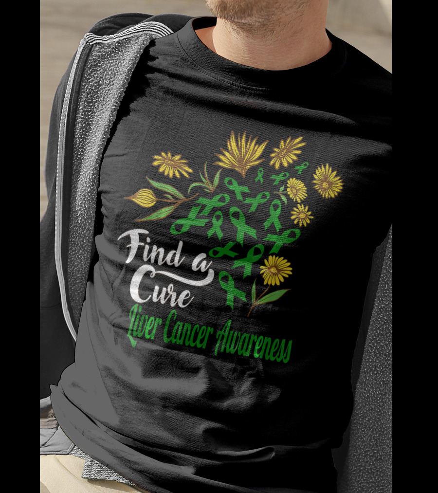 Find A Cure Liver Cancer Awareness Sunflower Ribbons T-Shirt
