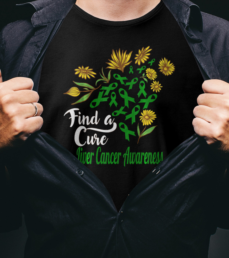 Find A Cure Liver Cancer Awareness Sunflower Ribbons T-Shirt