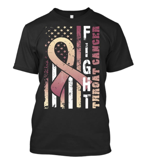 Fight Throat Cancer Awareness Ribbon American Flag T-Shirt
