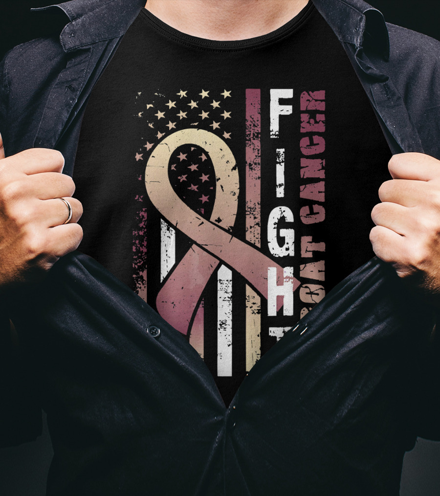 Fight Throat Cancer Awareness Ribbon American Flag T-Shirt