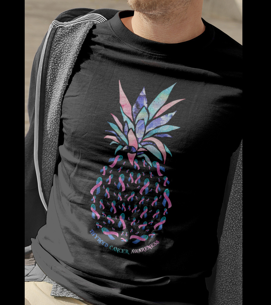 Thyroid Cancer Awareness Pineapple With Ribbons T-Shirt