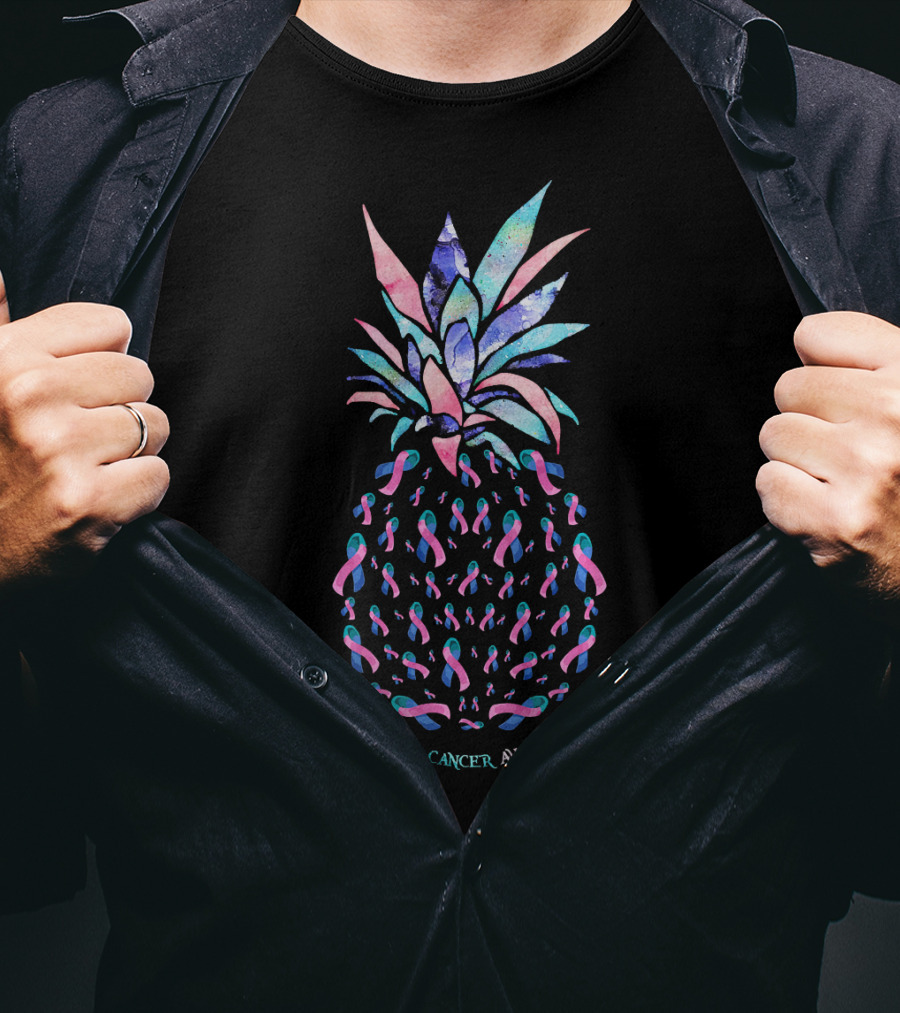 Thyroid Cancer Awareness Pineapple With Ribbons T-Shirt
