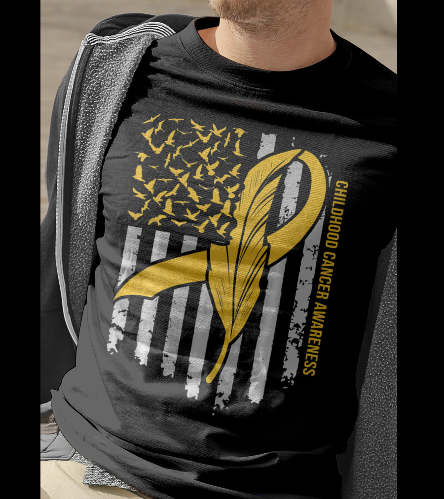 Childhood Cancer Awareness Gold Feather Ribbon Flag T-Shirt