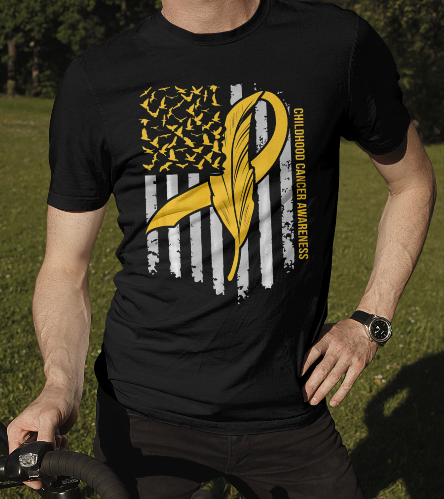 Childhood Cancer Awareness Gold Feather Ribbon Flag T-Shirt