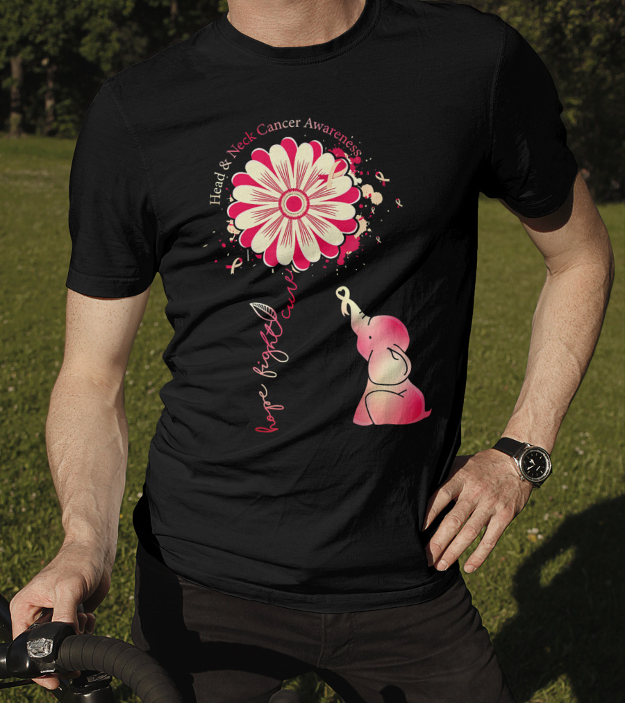 Head And Neck Cancer Awareness White And Burgundy Ribbon Hope Fight Cure Elephant Flower T-Shirt
