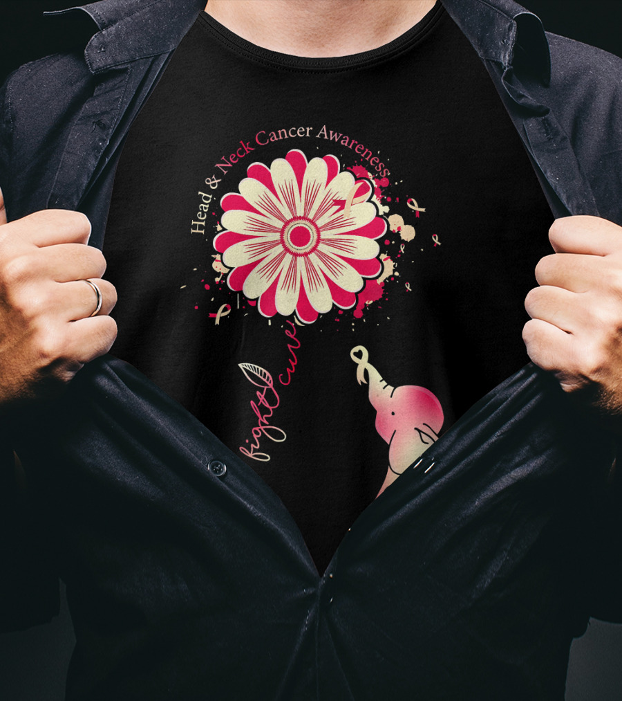 Head And Neck Cancer Awareness White And Burgundy Ribbon Hope Fight Cure Elephant Flower T-Shirt