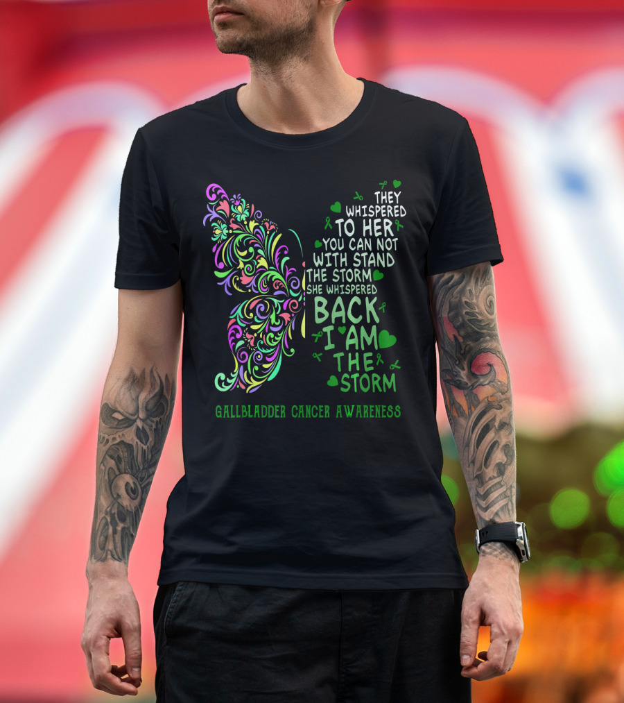 Gallbladder Cancer Awareness Whimsical Butterfly I Am The Storm T-Shirt