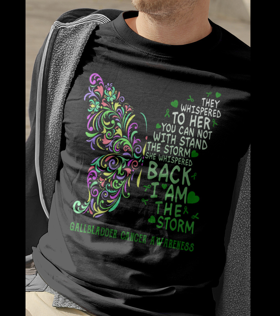 Gallbladder Cancer Awareness Whimsical Butterfly I Am The Storm T-Shirt