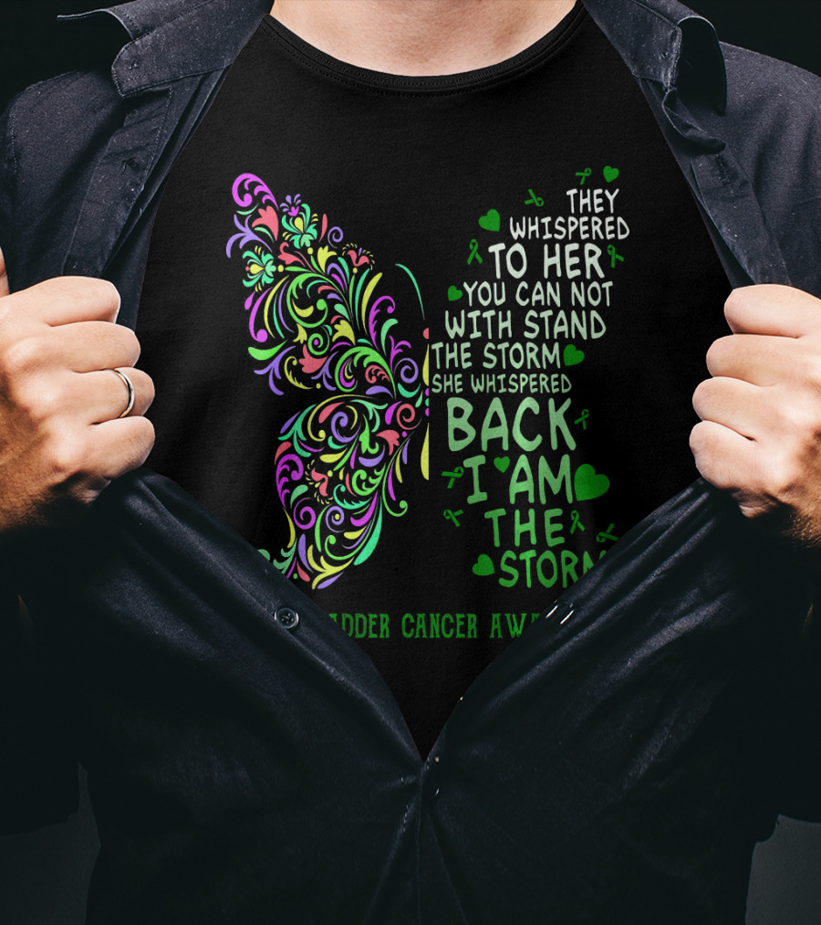 Gallbladder Cancer Awareness Whimsical Butterfly I Am The Storm T-Shirt