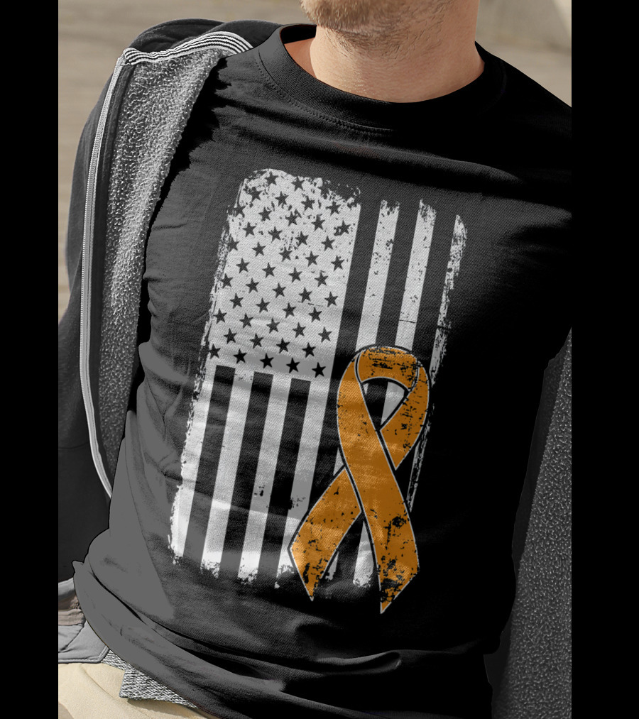 Leukemia Cancer Awareness Vintage US Flag Orange T-Shirt