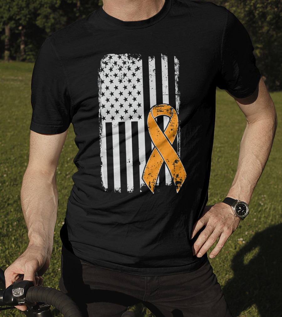 Leukemia Cancer Awareness Vintage US Flag Orange T-Shirt