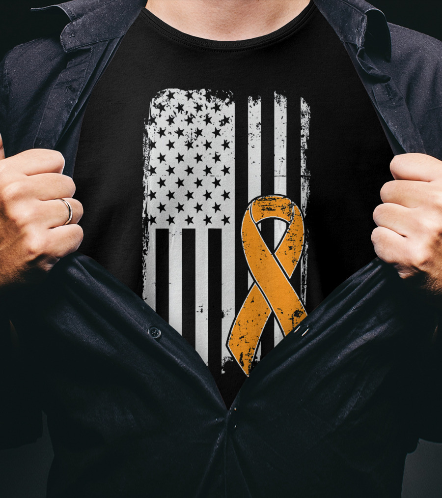 Leukemia Cancer Awareness Vintage US Flag Orange T-Shirt