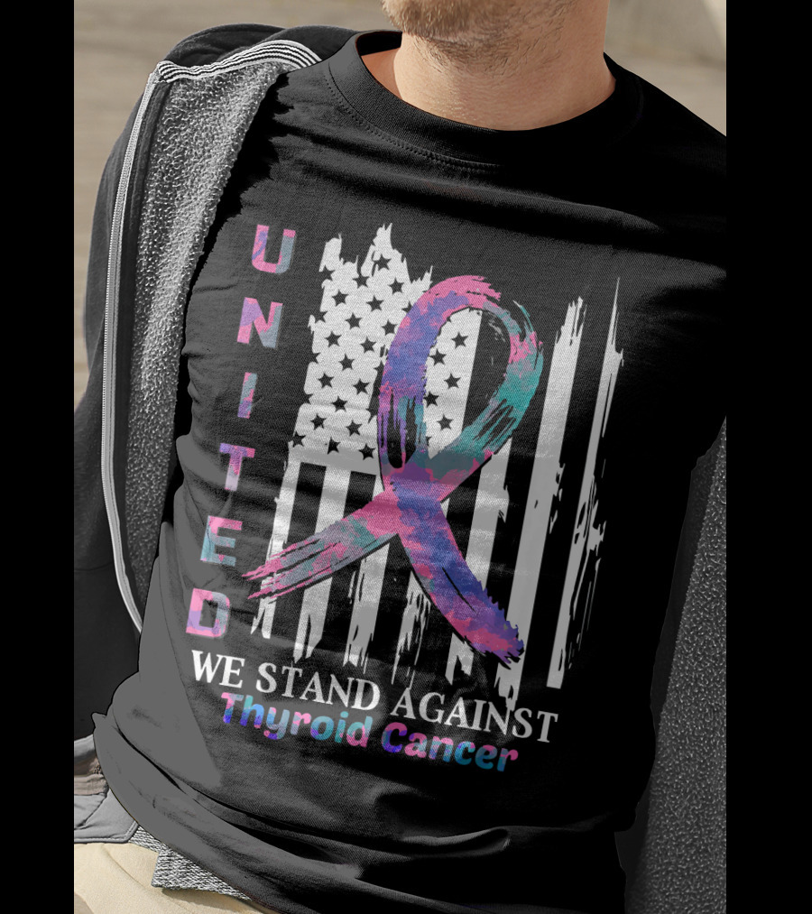 United American Flag With Thyroid Cancer Awareness T-Shirt