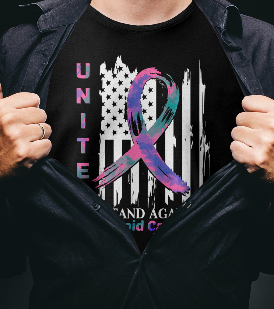 United American Flag With Thyroid Cancer Awareness T-Shirt