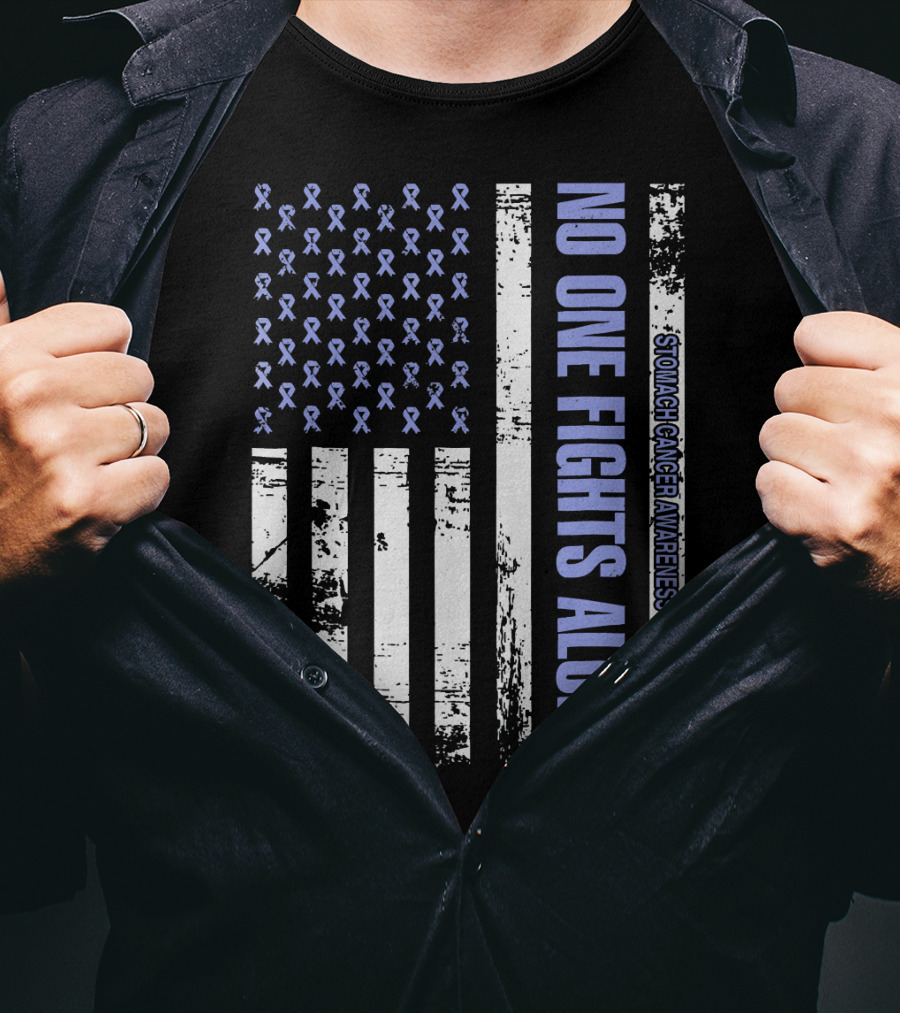 No One Fights Alone Stomach Cancer Awareness Flag With Ribbons T-Shirt
