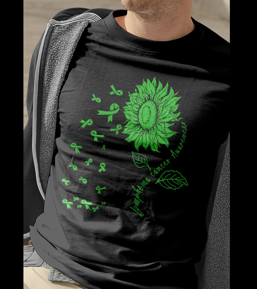 Lymphoma Cancer Awareness Sunflower Lime Green Ribbons T-Shirt