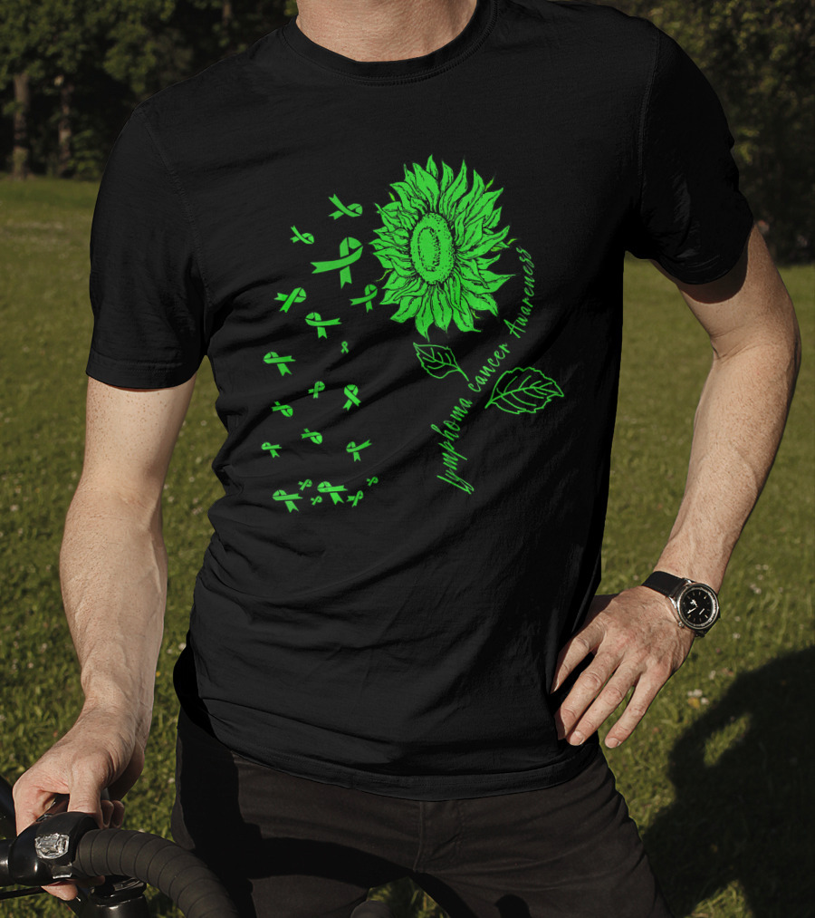 Lymphoma Cancer Awareness Sunflower Lime Green Ribbons T-Shirt