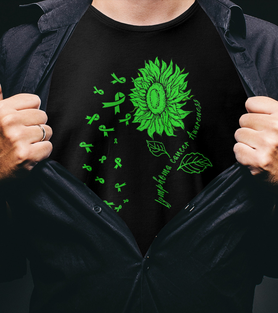 Lymphoma Cancer Awareness Sunflower Lime Green Ribbons T-Shirt