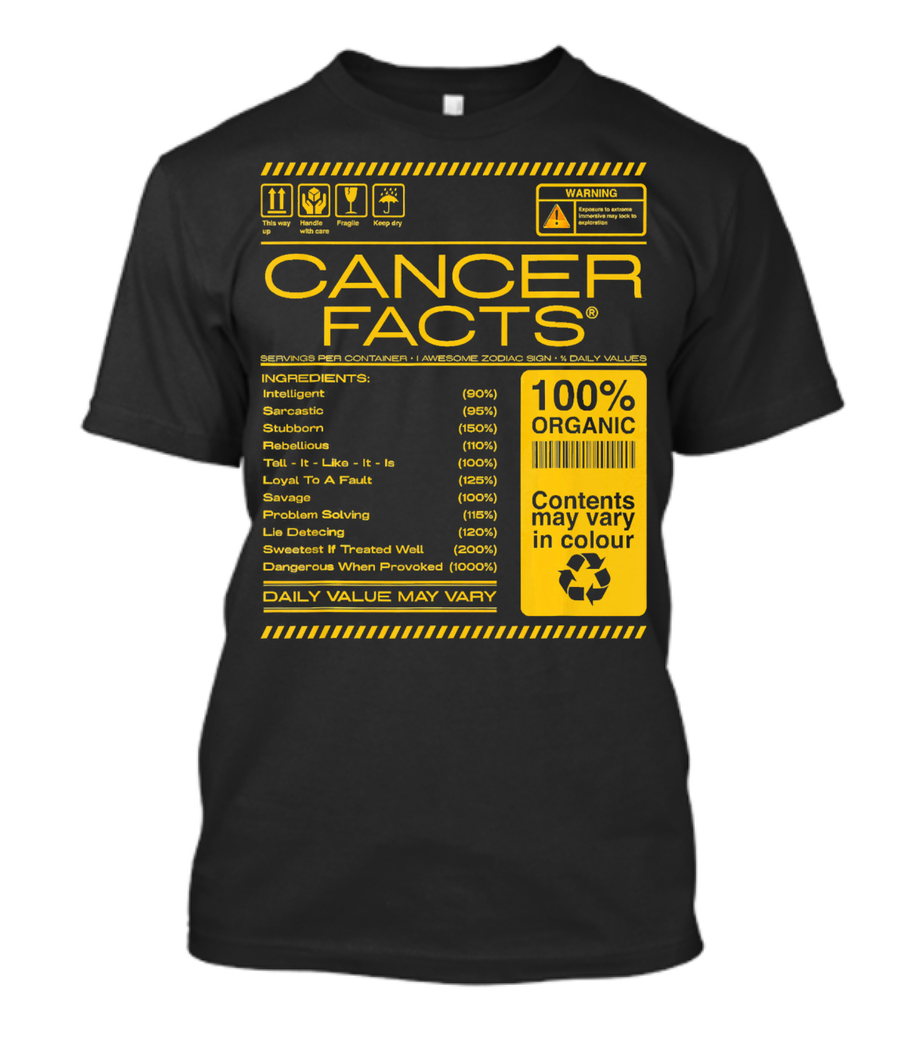 Cancer Facts Lives Intelligent Stubborn Loyal Organic Zodiac Sign T-Shirt