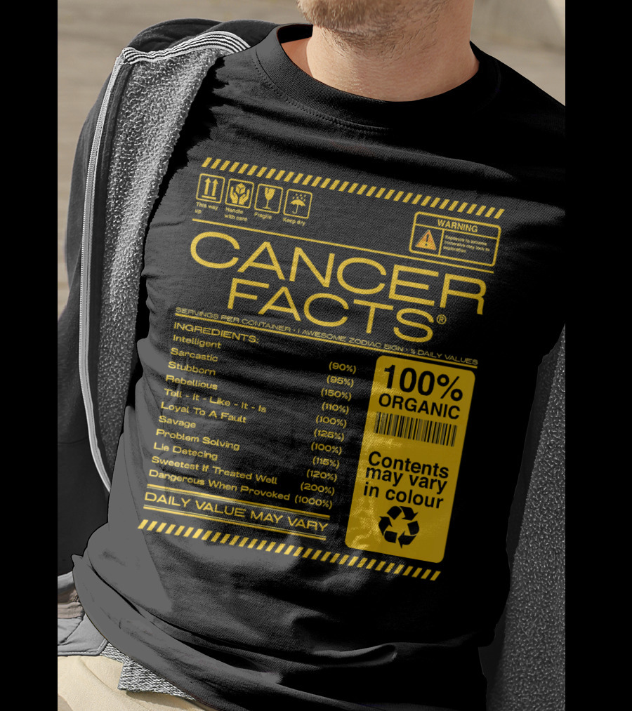 Cancer Facts Lives Intelligent Stubborn Loyal Organic Zodiac Sign T-Shirt