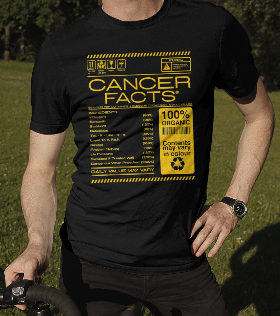 Cancer Facts Lives Intelligent Stubborn Loyal Organic Zodiac Sign T-Shirt
